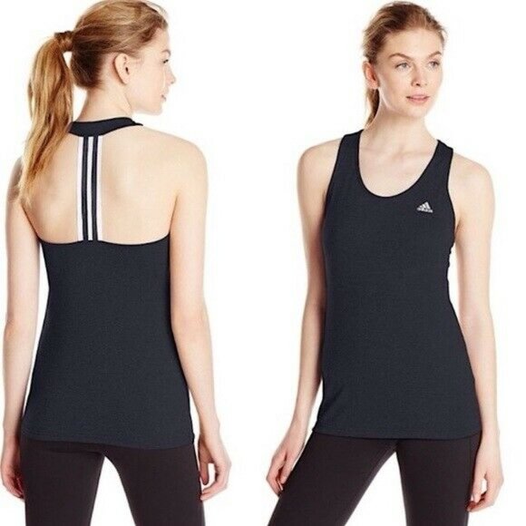 WOMENS ADIDAS CLIMALITE CHARCOAL GRAY DERBY STRIPE T-BACK TANK TOP XL - Picture 1 of 10